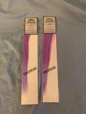 2 pack Hot Topic Color Fiend Magenta Purple Tip Glow in the Dark Hair Extension